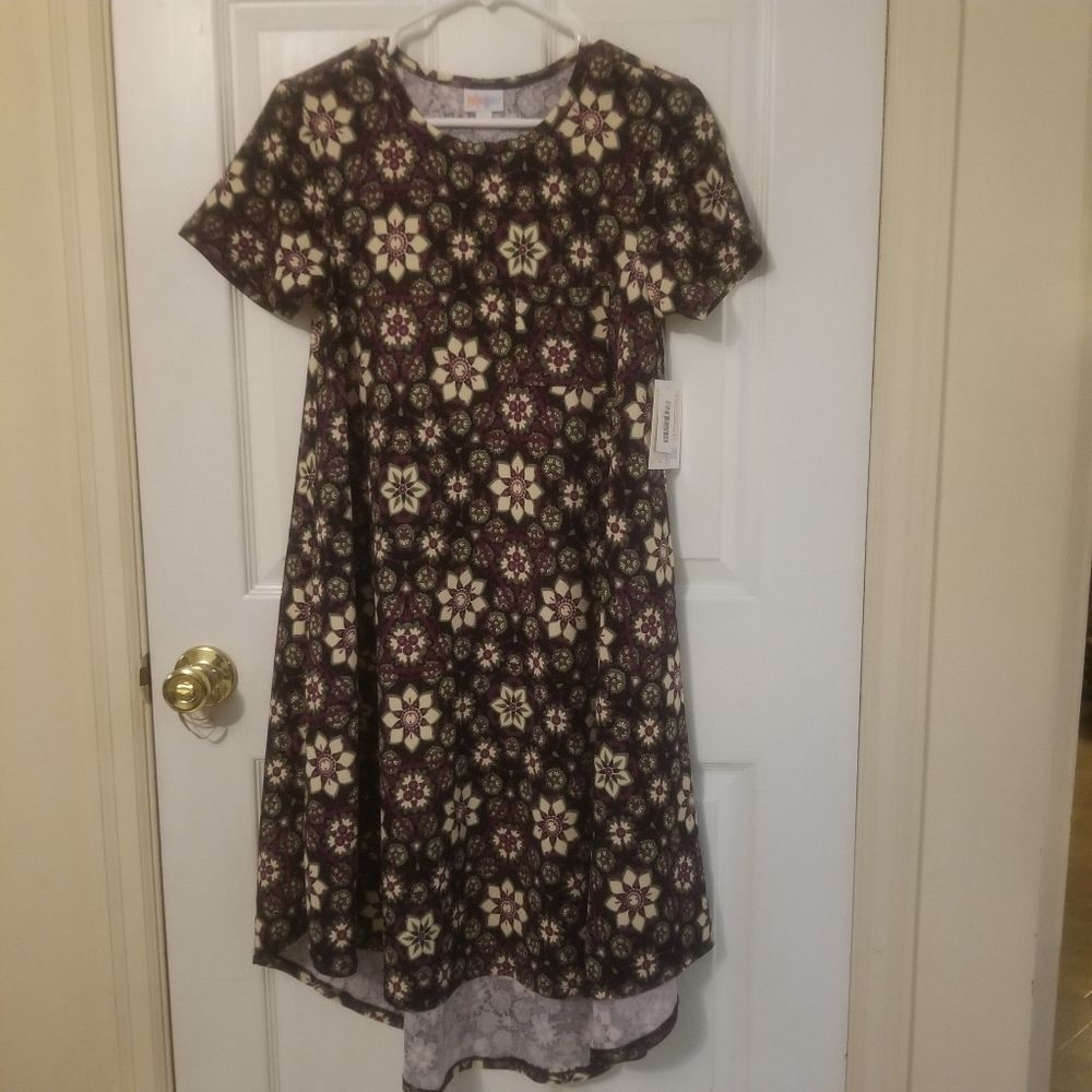 LuLaRoe Carly Short Sleeve Swing Dress Purple White Kaleidoscope Floral Sz XXS